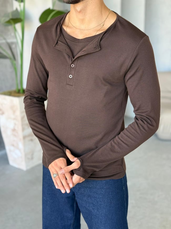 Atlet Detay İnce Sweatshirt Kahve