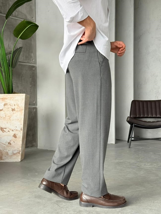 Baggy Fit Kumaş Pantolon W - Gri