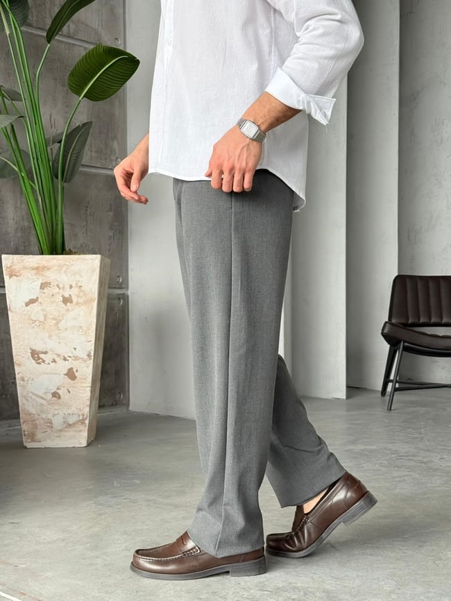 Baggy Fit Kumaş Pantolon W - Gri