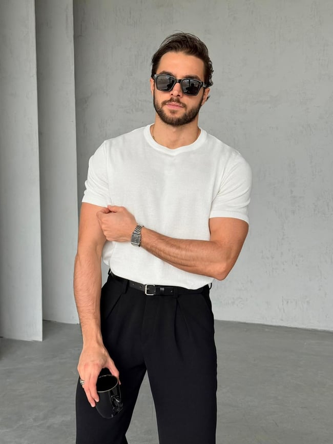 Basic Bisiklet Yaka Triko G - Beyaz