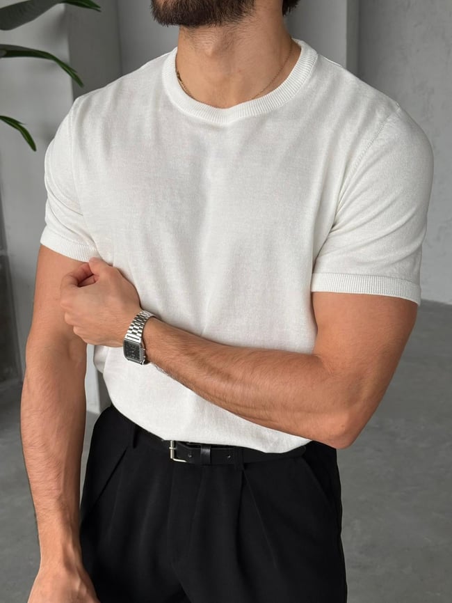 Basic Bisiklet Yaka Triko G - Beyaz