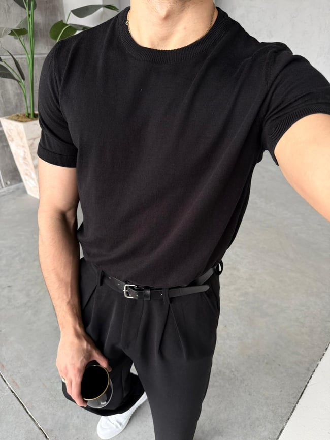 Basic Bisiklet Yaka Triko G - Siyah