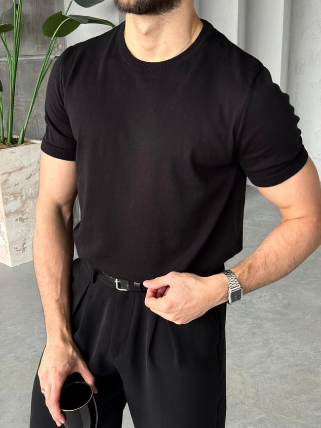 Basic Bisiklet Yaka Triko G - Siyah