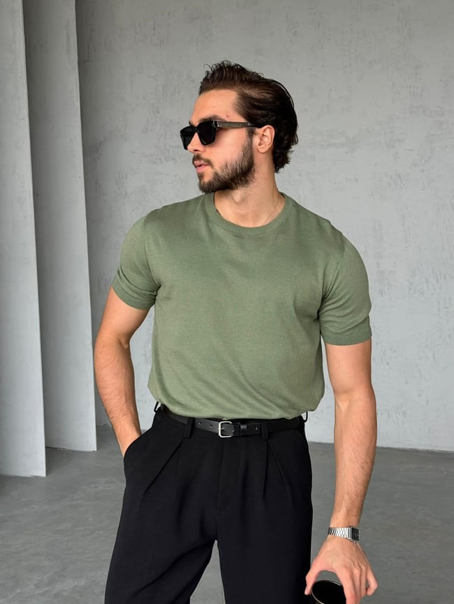 Basic Bisiklet Yaka Triko G - Yeşil