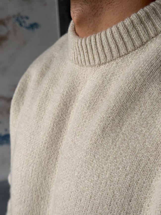 Basıc Örme Triko Kazak Krem