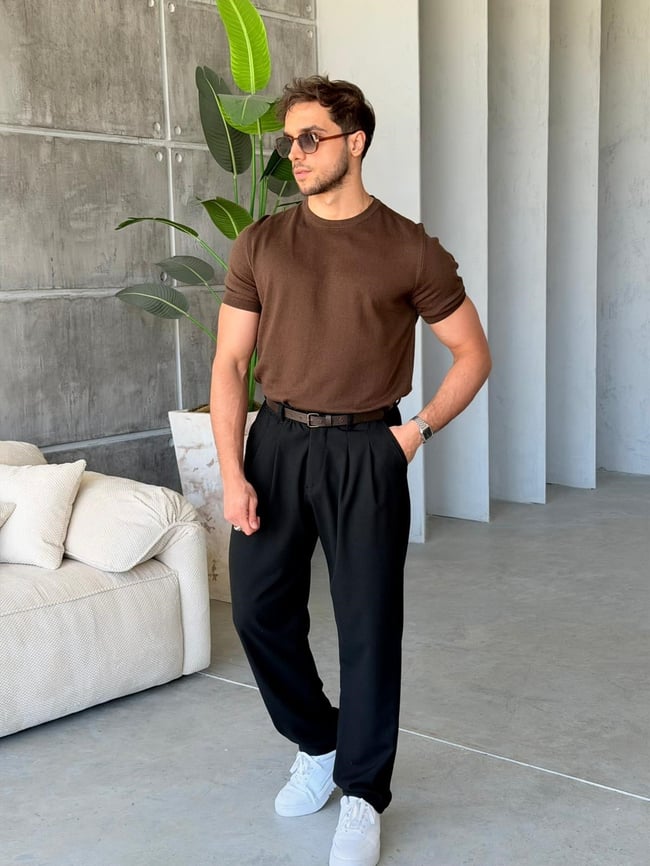 BASIC ÖRME TRİKO M-KAHVERENGİ