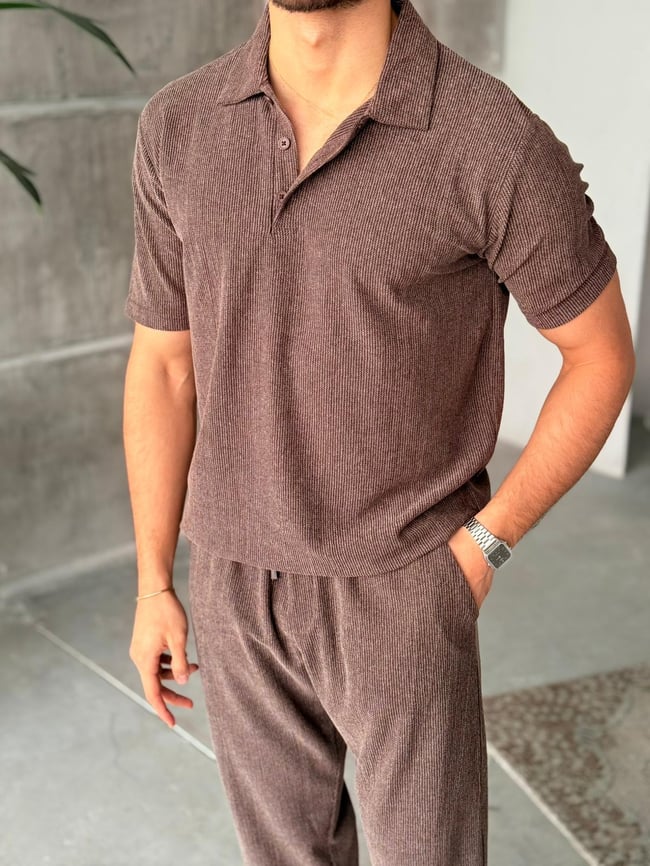 Basic Polo Yaka Takım M - Kahve