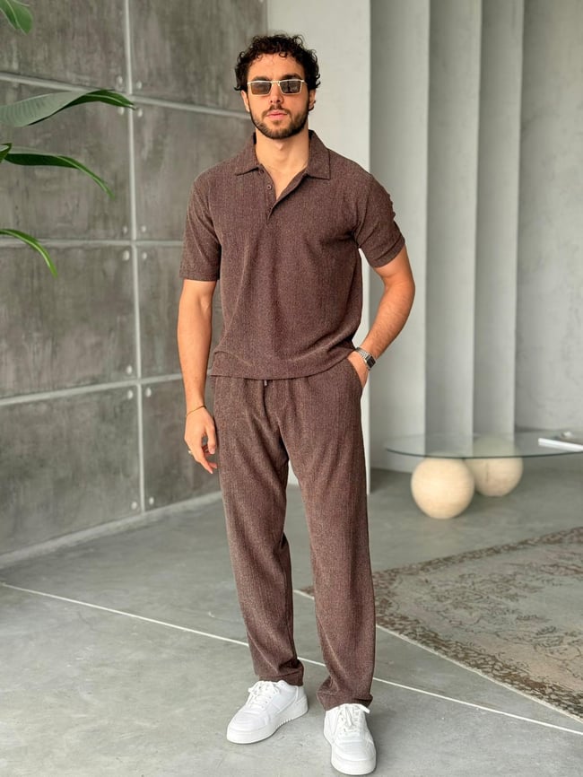 Basic Polo Yaka Takım M - Kahve