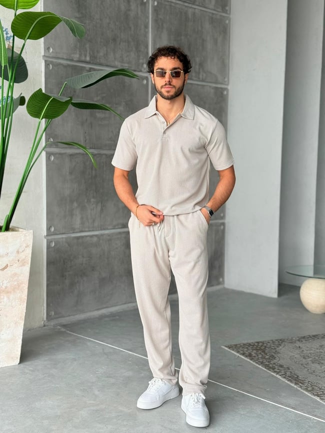 Basic Polo Yaka Takım M - Taş