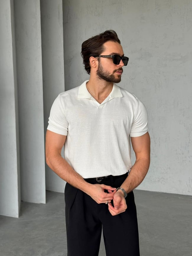 Basic Polo Yaka Triko G - Beyaz