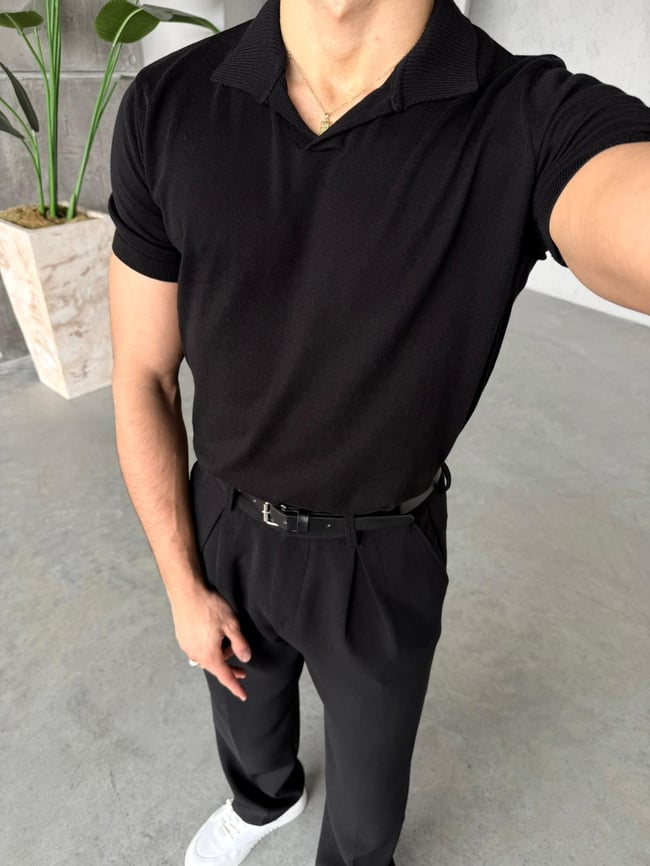 Basic Polo Yaka Triko G - Siyah