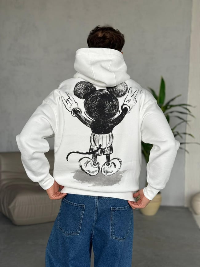 BASKILI 3 İPLİK ŞARDONLU SWEATSHIRT BEYAZ