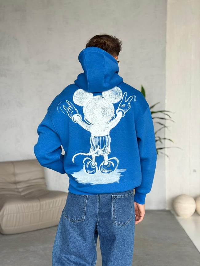 BASKILI 3 İPLİK ŞARDONLU SWEATSHIRT MAVİ