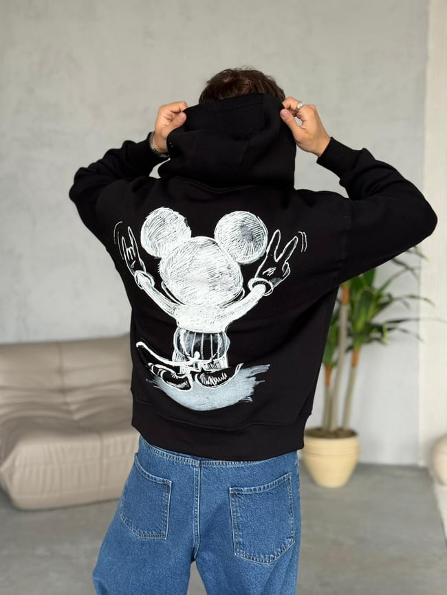 BASKILI 3 İPLİK ŞARDONLU SWEATSHIRT SİYAH