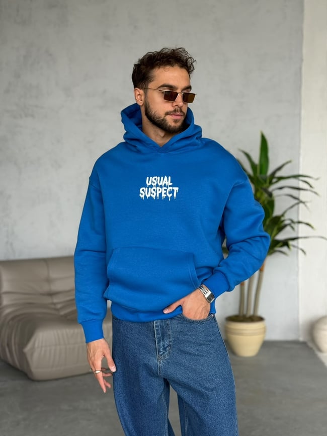 Baskılı 3 İplik Şardonlu Sweatshirt Y Mavi
