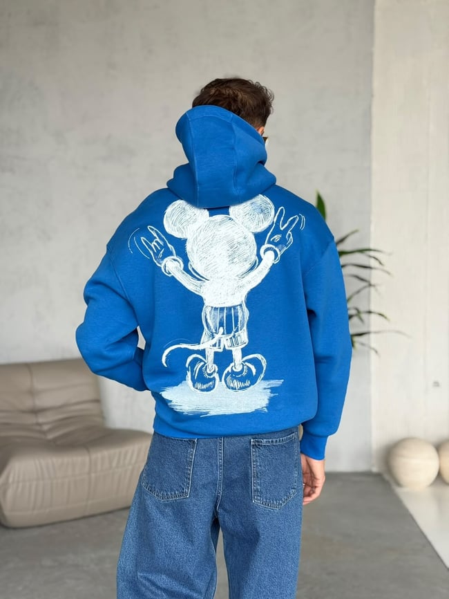 Baskılı 3 İplik Şardonlu Sweatshirt Y Mavi