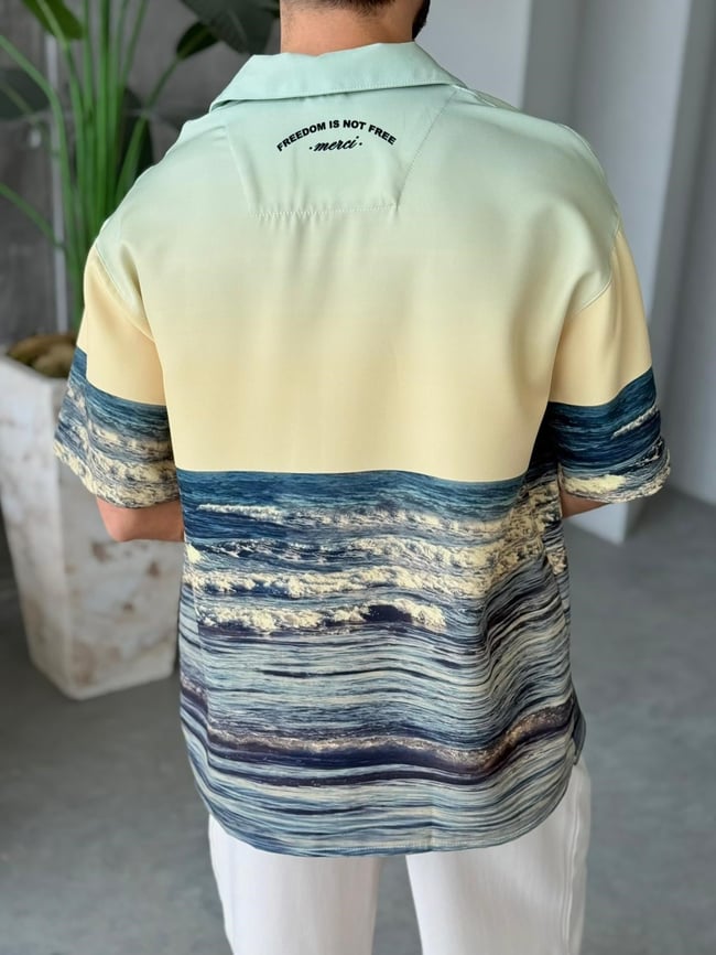 BEACH Desenli Dubble Hürrem Kumaş Oversize Gömlek T