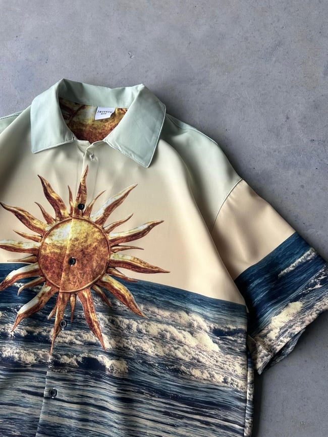 BEACH Desenli Dubble Hürrem Kumaş Oversize Gömlek T