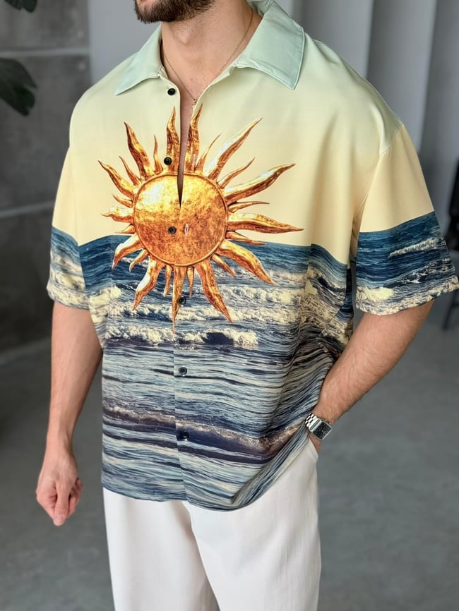 BEACH Desenli Dubble Hürrem Kumaş Oversize Gömlek T