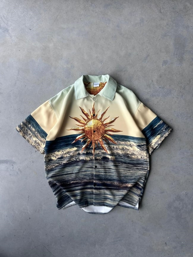 BEACH Desenli Dubble Hürrem Kumaş Oversize Gömlek T