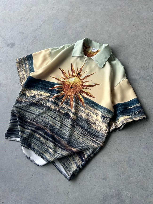 BEACH Desenli Dubble Hürrem Kumaş Oversize Gömlek T