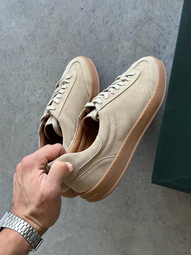Bej Süet Deri Minimal Sneaker