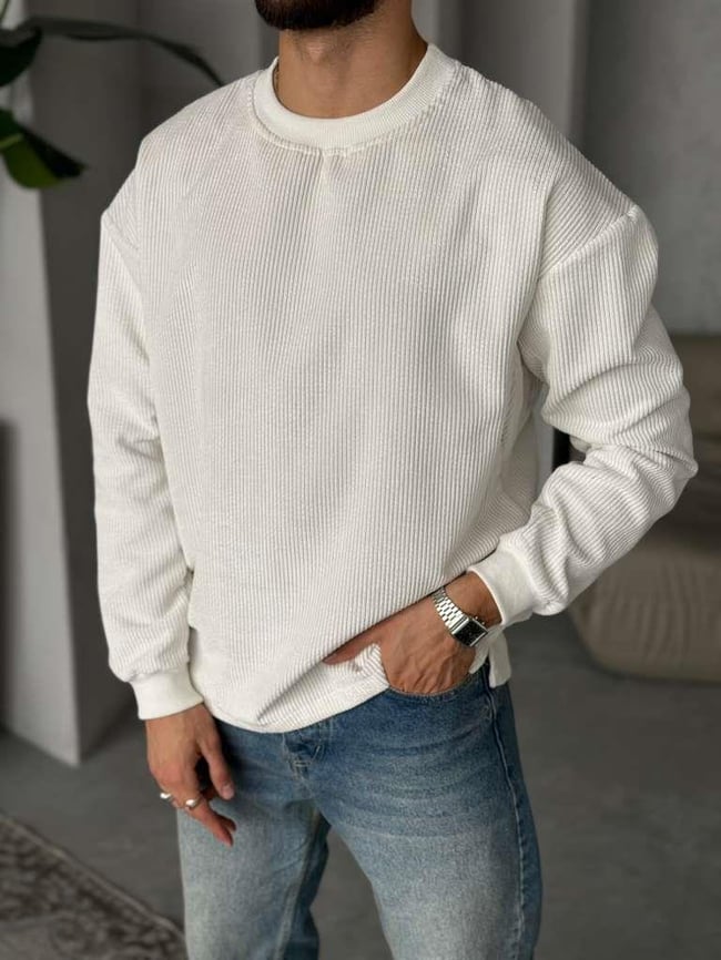 BİSİKLET YAKA KADİFE KUMAŞ SWEAT - EKRU