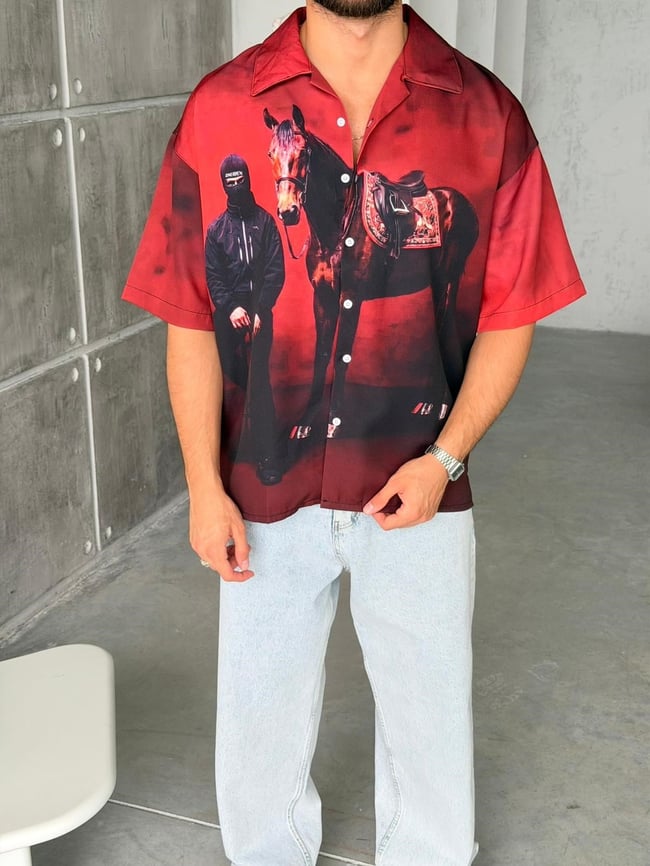 BOLD Desenli Dubble Hürrem Kumaş Oversize Gömlek T