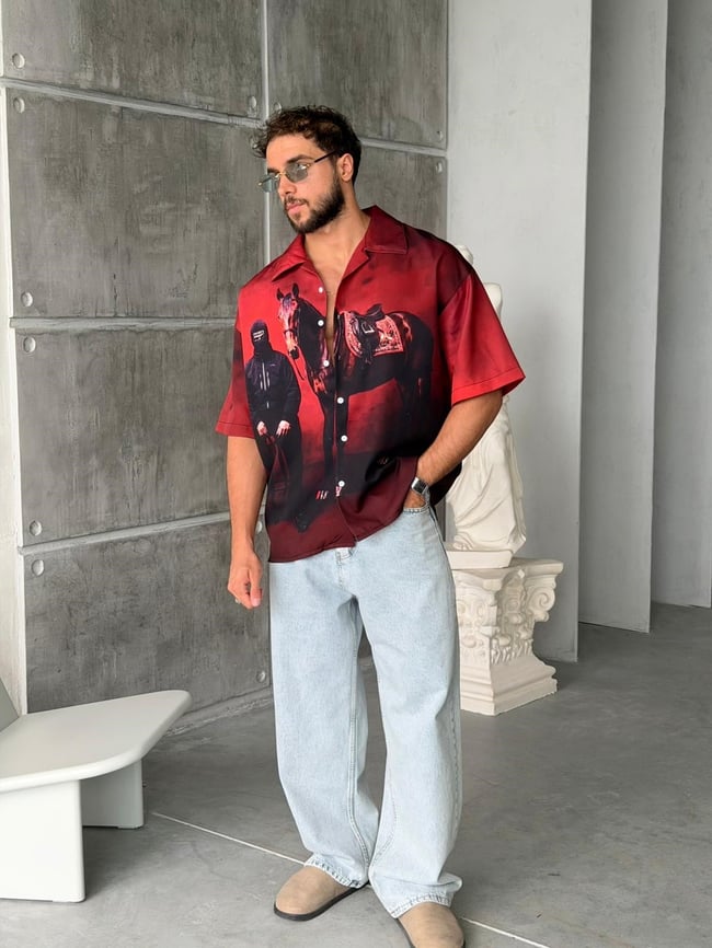 BOLD Desenli Dubble Hürrem Kumaş Oversize Gömlek T