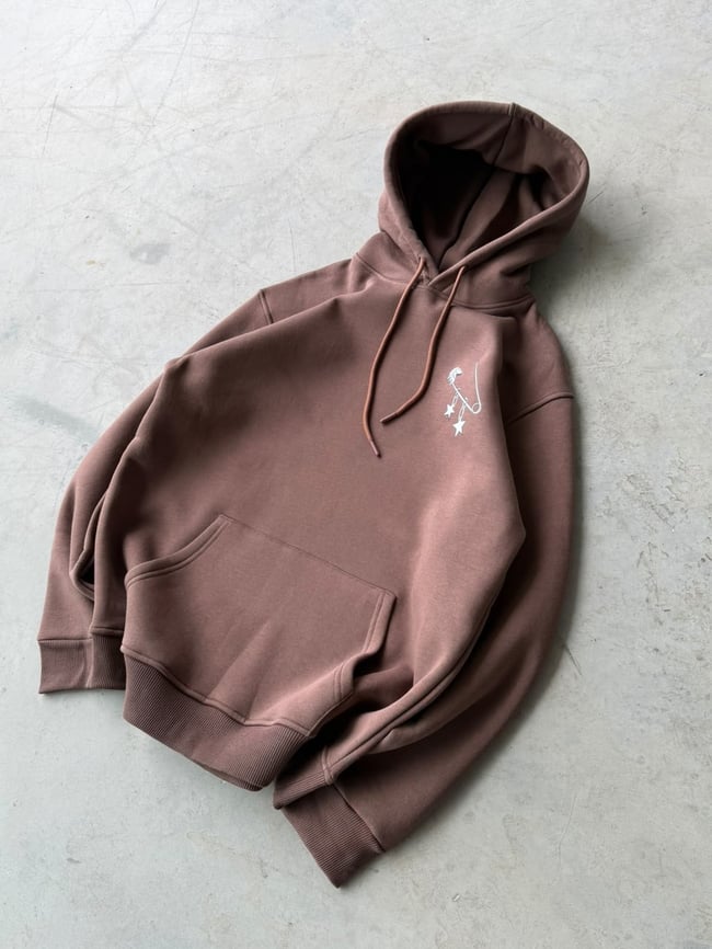 Born Baskılı Oversize 3 İplik Kapüşonlu Sweat Kahverengi