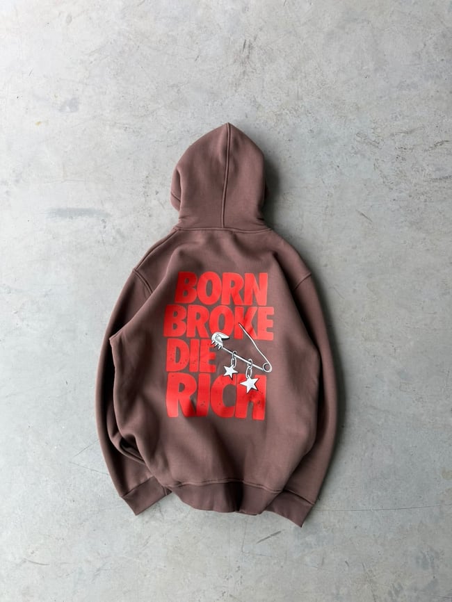 Born Baskılı Oversize 3 İplik Kapüşonlu Sweat Kahverengi
