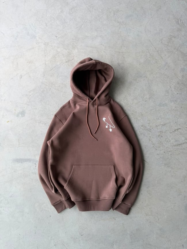 Born Baskılı Oversize 3 İplik Kapüşonlu Sweat Kahverengi