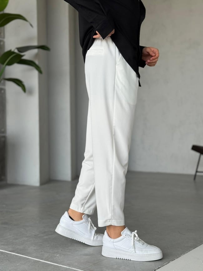 Boyfriend Kumaş Jogger Pantolon M - Beyaz