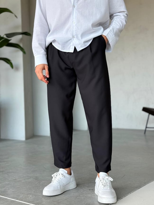 Boyfriend Kumaş Jogger Pantolon M - Siyah