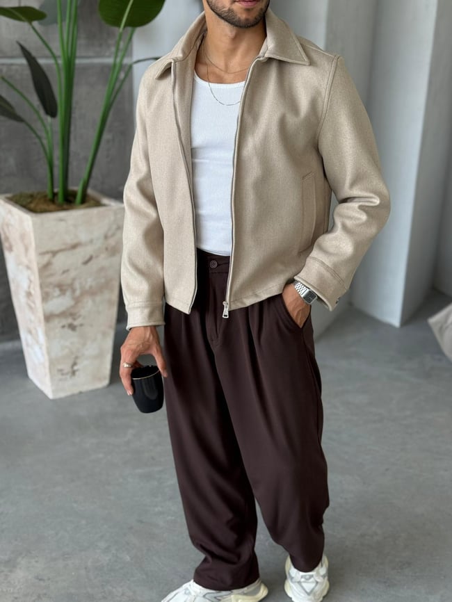 C132 Kaşmir Kumaş Casual Ceket Bej