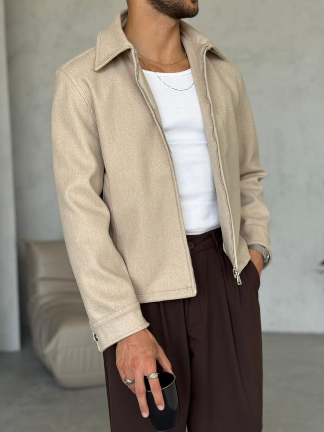 C132 Kaşmir Kumaş Casual Ceket Bej