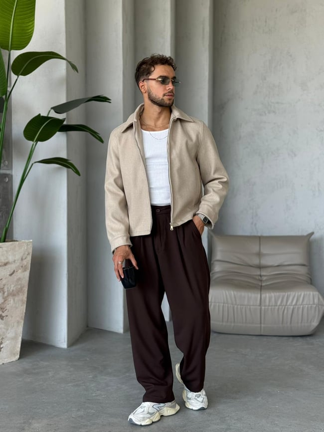 C132 Kaşmir Kumaş Casual Ceket Bej