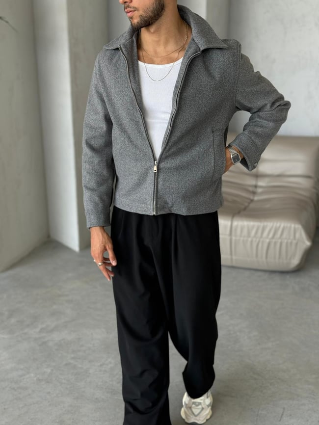 C132 Kaşmir Kumaş Casual Ceket Gri