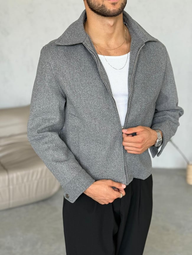 C132 Kaşmir Kumaş Casual Ceket Gri
