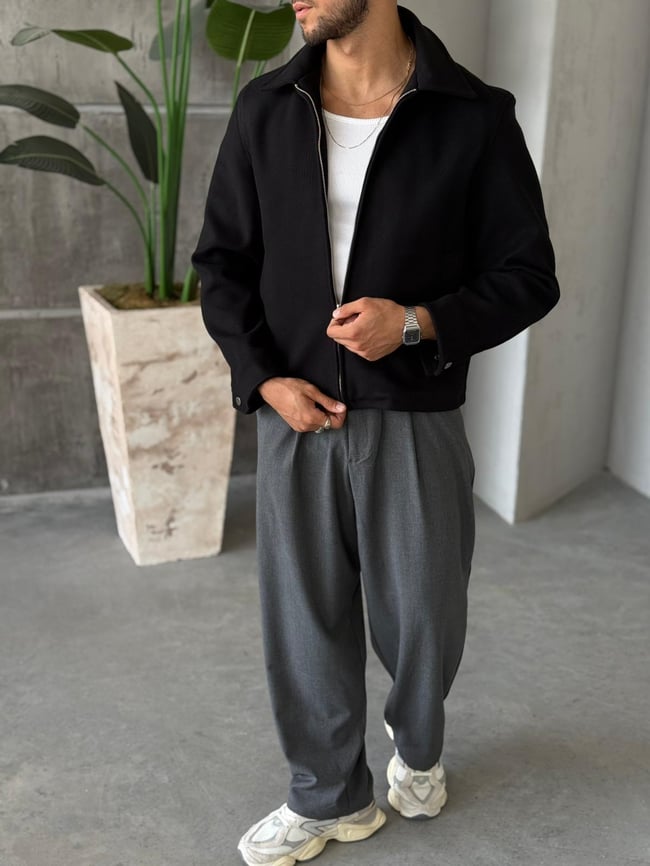 C132 Kaşmir Kumaş Casual Ceket Siyah