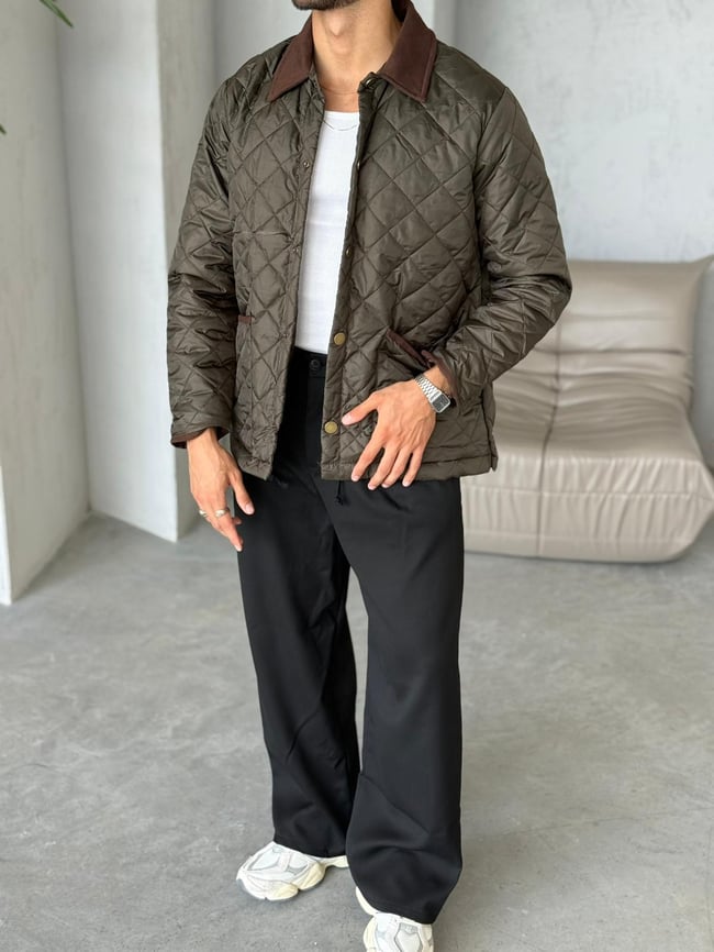 C134 Baklava desenli Oversize Ceket Haki