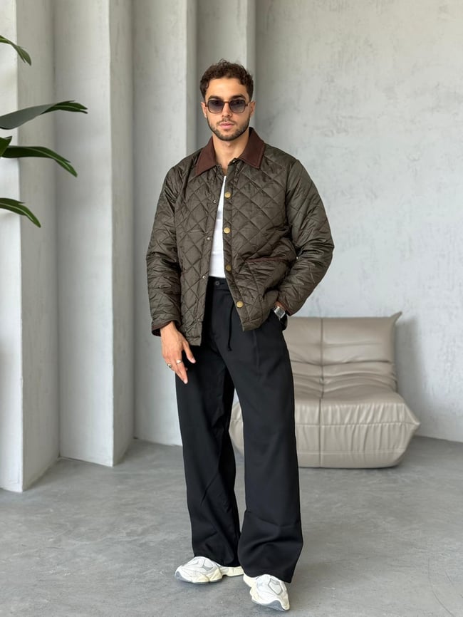 C134 Baklava desenli Oversize Ceket Haki
