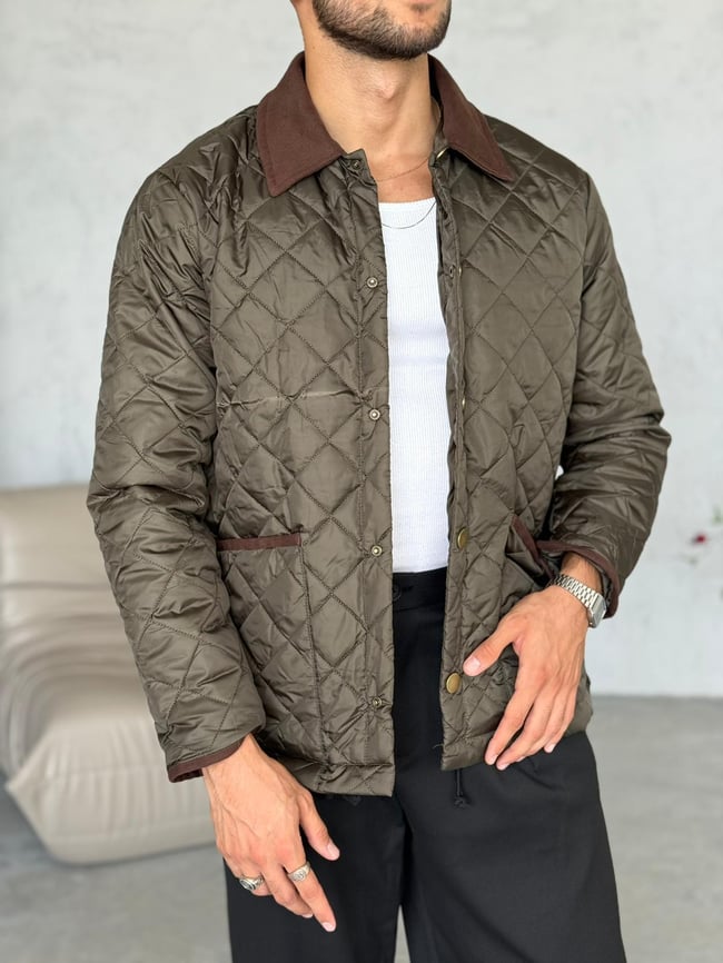 C134 Baklava desenli Oversize Ceket Haki