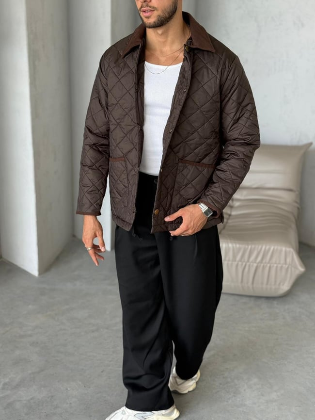C134 Baklava desenli Oversize Ceket Kahverengi