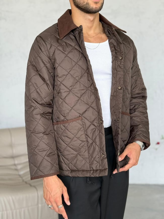 C134 Baklava desenli Oversize Ceket Kahverengi