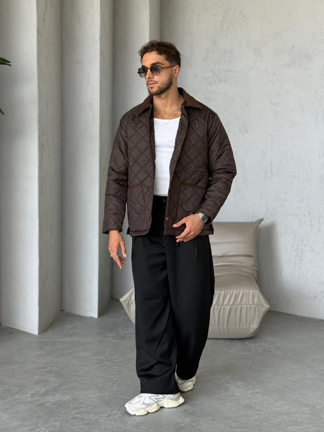 C134 Baklava desenli Oversize Ceket Kahverengi