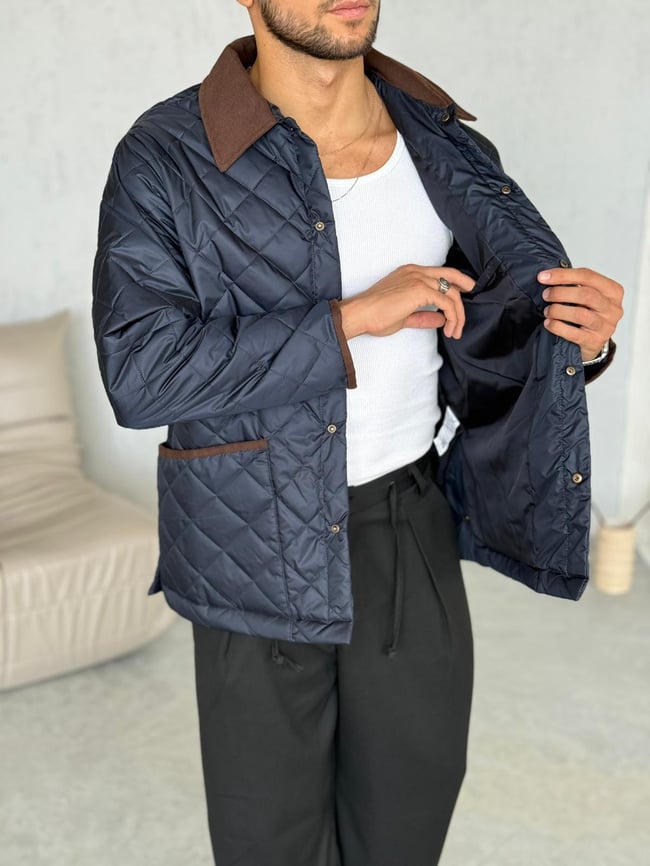 C134 Baklava desenli Oversize Ceket Lacivert