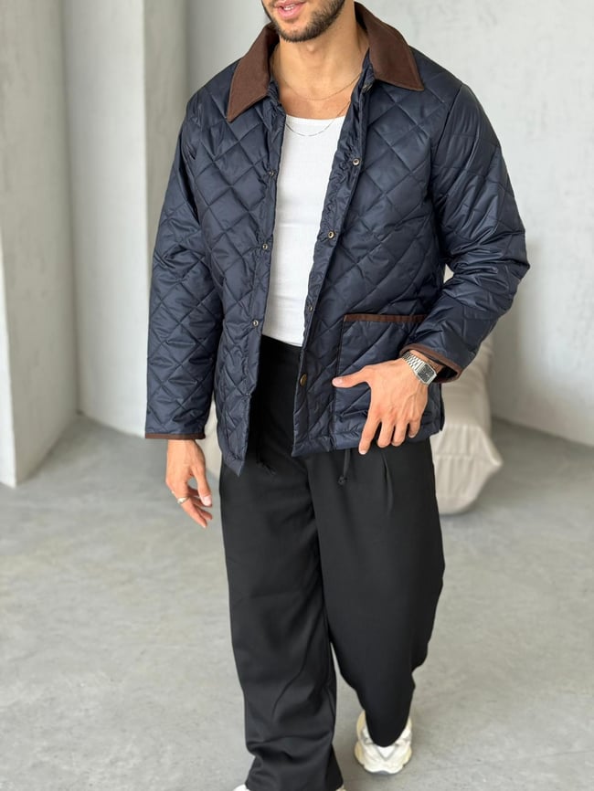 C134 Baklava desenli Oversize Ceket Lacivert