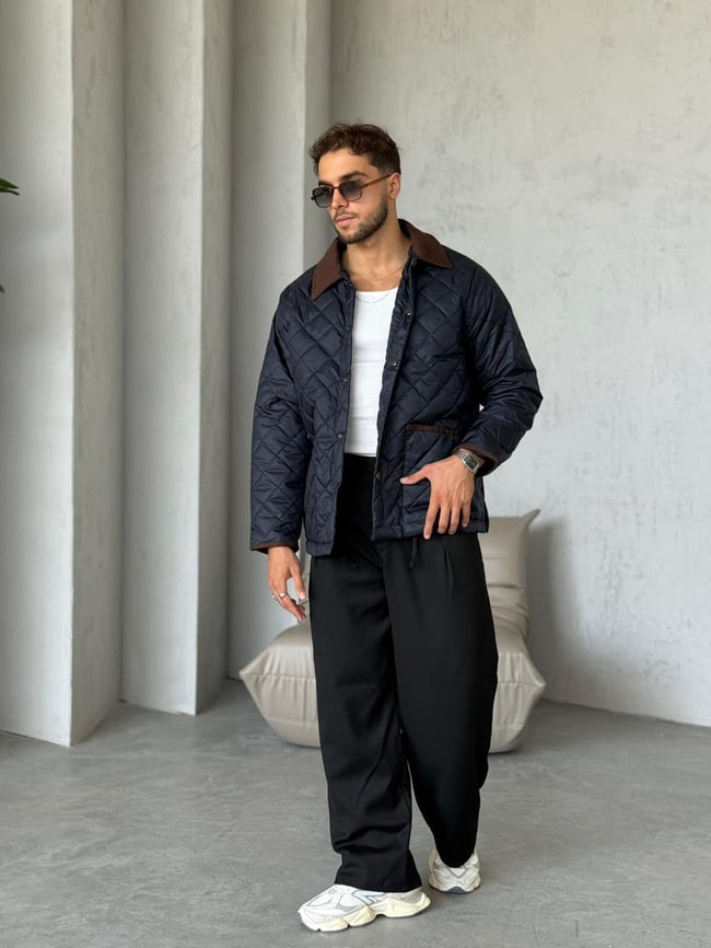 C134 Baklava desenli Oversize Ceket Lacivert
