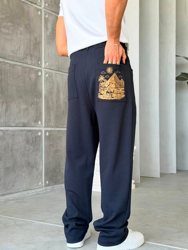 CAMEL NAKIŞ DETAYLI BAGGY EŞOFMAN T-LACİVERT